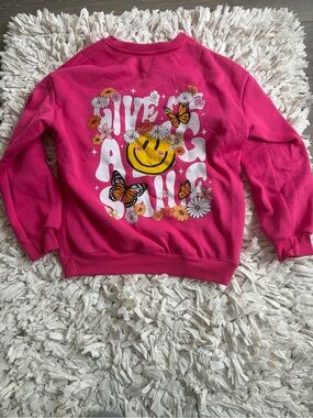 Hot Pink Smiley Flower Butterfly Graphic Sweatshirt